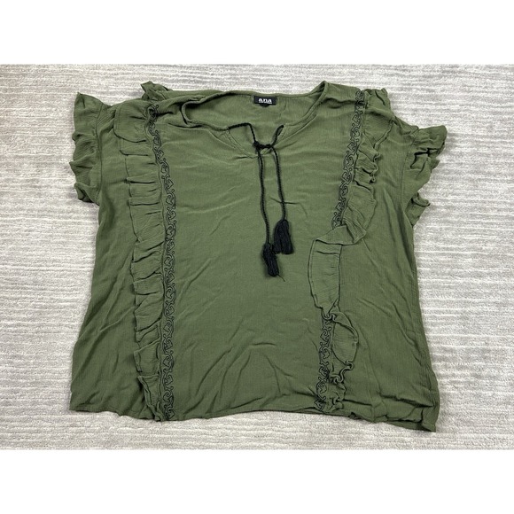 A.N.A. A New Approach Tops - a.n.a A New Approach Top Womens XL Green Short Sleeve Blouse Ruffle